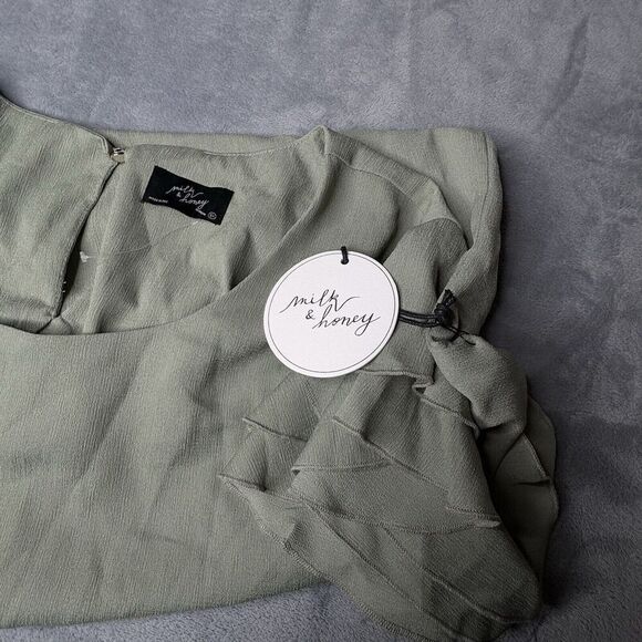 Milk & Honey Sz 3X Women's Blouse Army Green Flutter Ruffle Sleeve Top Shirt - Picture 8 of 13